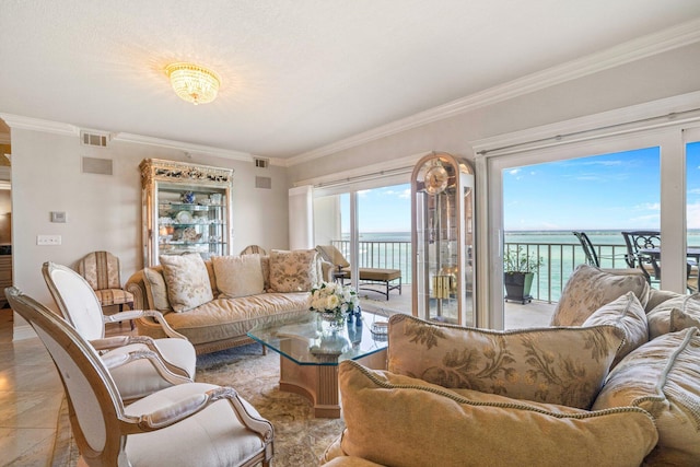 240 Gulf Shore Dr Unit 433, Destin, FL 32541 - living room with a water view and ornamental molding