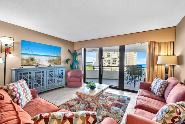view of tiled living room