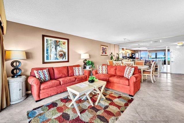 view of tiled living area