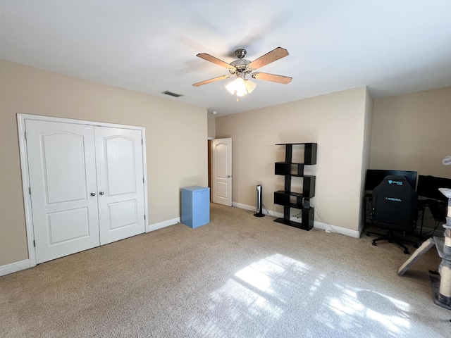 829 Fairview Dr Unit 1, Fort Walton Beach, FL 32548 - office area featuring ceiling fan, carpet floors, and baseboards