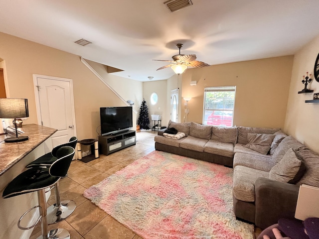 829 Fairview Dr Unit 1, Fort Walton Beach, FL 32548 - living room with light tile patterned flooring and a ceiling fan