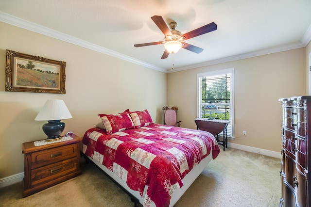 6444 Welannee Blvd, Laurel Hill, FL 32567 - bedroom with light colored carpet, crown molding, baseboards, and a ceiling fan