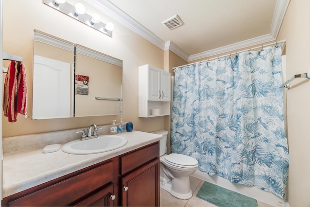 6444 Welannee Blvd, Laurel Hill, FL 32567 - full bathroom featuring crown molding, toilet, vanity, and tile patterned floors