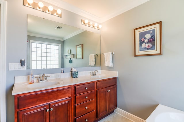 6444 Welannee Blvd, Laurel Hill, FL 32567 - full bath featuring crown molding, double vanity, and a bath