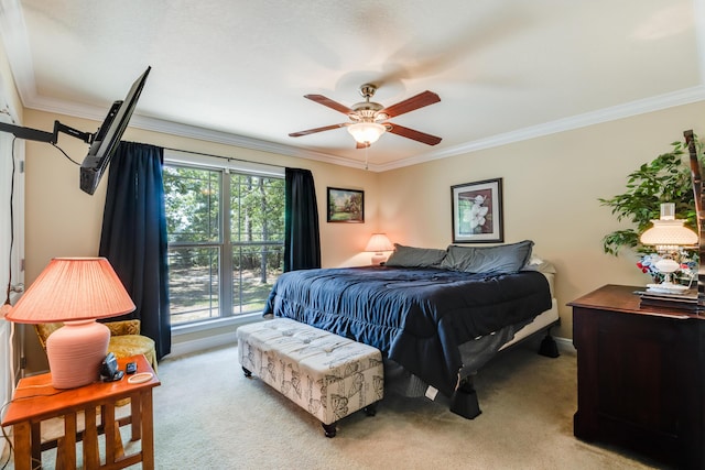 6444 Welannee Blvd, Laurel Hill, FL 32567 - bedroom featuring ornamental molding, light colored carpet, ceiling fan, and baseboards