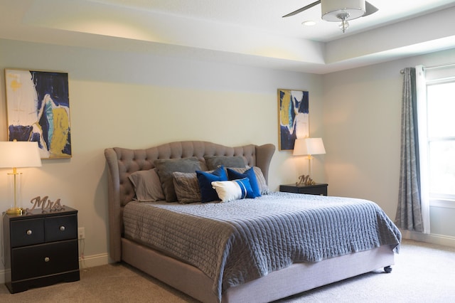 carpeted bedroom with recessed lighting and baseboards