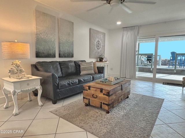 9614 Beach Blvd Unit D, Panama City Beach, FL 32408 - living room with a ceiling fan, recessed lighting, and light tile patterned flooring