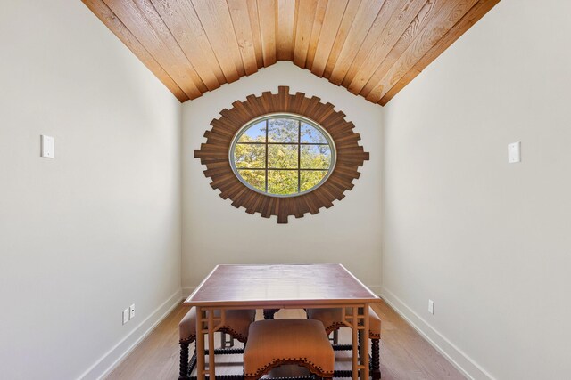 50 Camellia St, Santa Rosa Beach, FL 32459 - dining room with light wood finished floors, baseboards, wood ceiling, and lofted ceiling