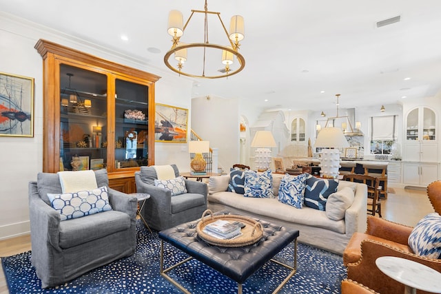 50 Camellia St, Santa Rosa Beach, FL 32459 - living room with a chandelier, wood finished floors, and recessed lighting