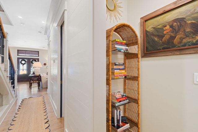 50 Camellia St, Santa Rosa Beach, FL 32459 - corridor with light wood-type flooring, stairway, and recessed lighting