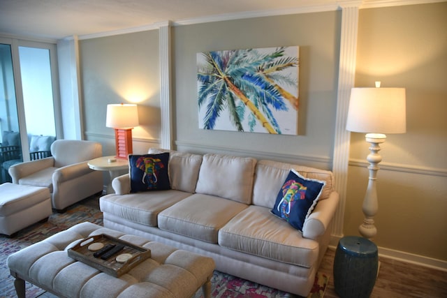 900 Gulf Shore Dr Unit 3042, Destin, FL 32541 - living area featuring crown molding, wood finished floors, and baseboards
