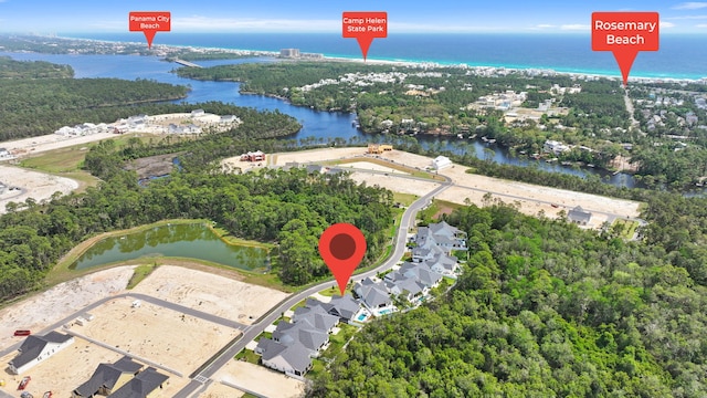 aerial view with a water view