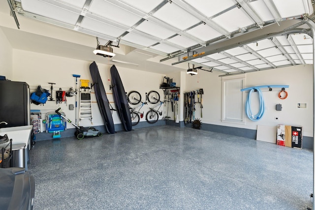 garage with a garage door opener