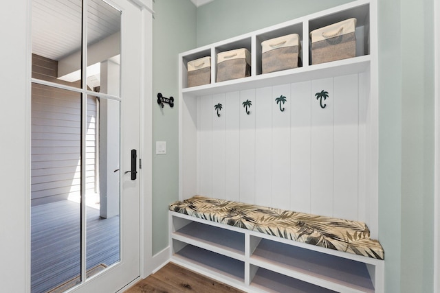 mudroom featuring dark wood finished floors