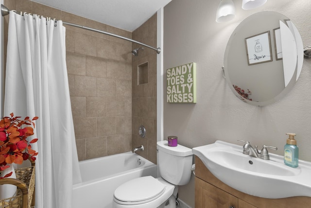 399 Linkside Dr, Miramar Beach, FL 32550 - full bathroom featuring toilet, shower / bathtub combination with curtain, and vanity
