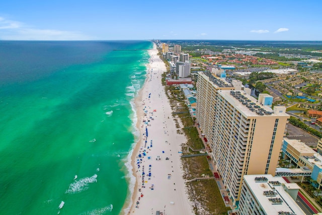 aerial view featuring a beach view and a water view