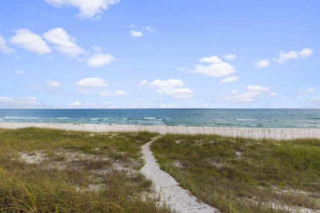 view of water feature with a beach view