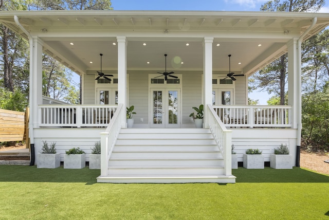 380 N Wall St, Inlet Beach, FL 32461 - property entrance with covered porch, a ceiling fan, and french doors