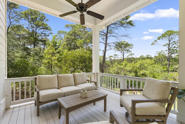 380 N Wall St, Inlet Beach, FL 32461 - wooden deck featuring an outdoor living space and a ceiling fan