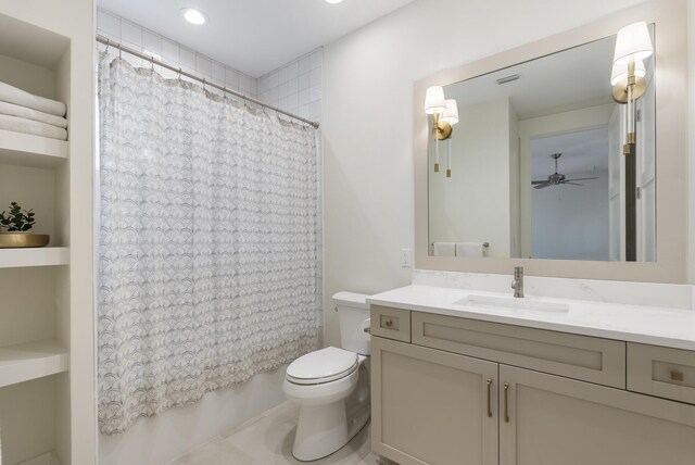 380 N Wall St, Inlet Beach, FL 32461 - bathroom with toilet, a ceiling fan, vanity, shower / bath combo, and recessed lighting