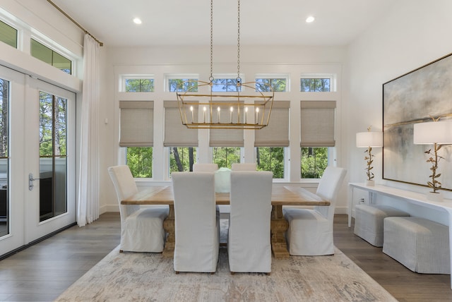 380 N Wall St, Inlet Beach, FL 32461 - dining space with healthy amount of natural light, a chandelier, wood finished floors, and recessed lighting