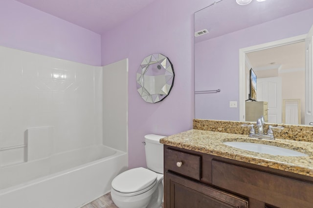 114 Rearden Way, Santa Rosa Beach, FL 32459 - bathroom with toilet, vanity, wood finished floors, and tub / shower combination