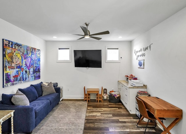 175 Christian Dr, Santa Rosa Beach, FL 32459 - living room with plenty of natural light, recessed lighting, ceiling fan, and dark wood-style flooring