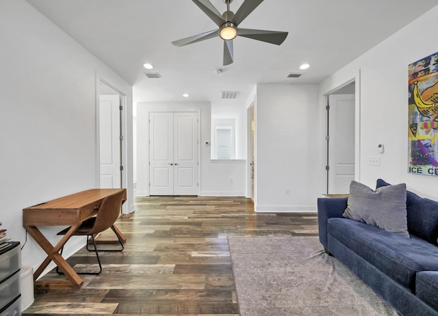 175 Christian Dr, Santa Rosa Beach, FL 32459 - living room with recessed lighting, ceiling fan, visible vents, and wood finished floors