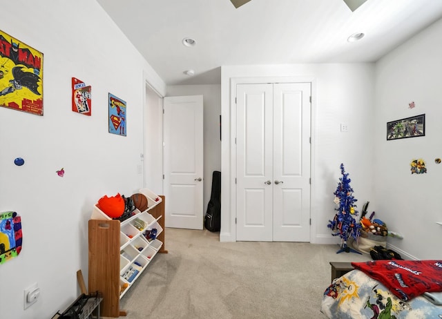175 Christian Dr, Santa Rosa Beach, FL 32459 - bedroom featuring baseboards, a closet, recessed lighting, and light colored carpet