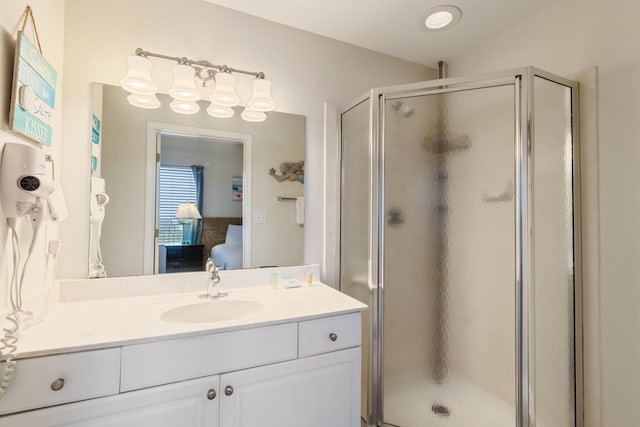 16819 Front Beach Rd Unit 1114, Panama City Beach, FL 32413 - bathroom with ensuite bath, a shower stall, and vanity