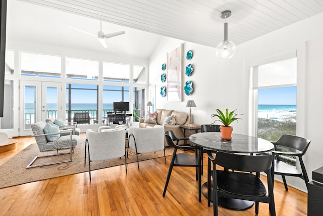 dining room with light wood-style floors and ceiling fan