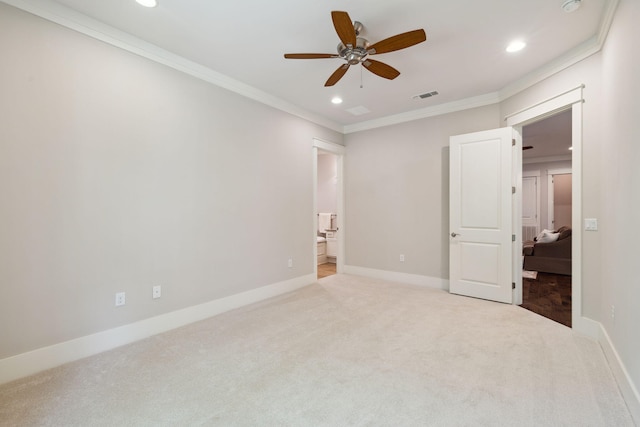 180 Blakely Drew Blvd, Santa Rosa Beach, FL 32459 - unfurnished bedroom with crown molding, light carpet, recessed lighting, baseboards, and a ceiling fan