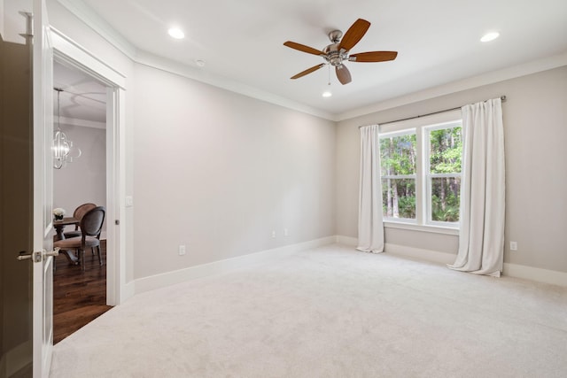 180 Blakely Drew Blvd, Santa Rosa Beach, FL 32459 - spare room with carpet floors, crown molding, recessed lighting, a ceiling fan, and baseboards