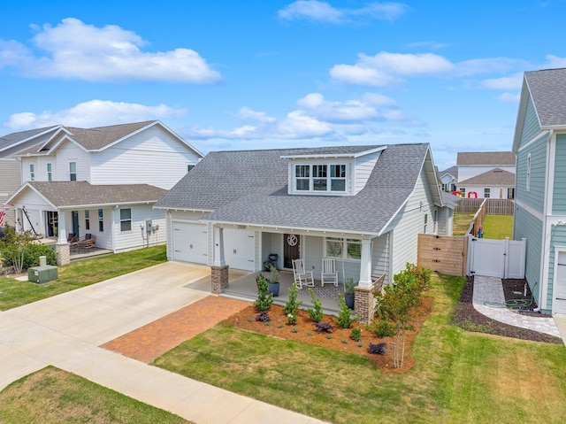 2108 Royal Tern St, Panama City, FL 32405 - view of front of house with a porch, a gate, fence, a front lawn, and concrete driveway