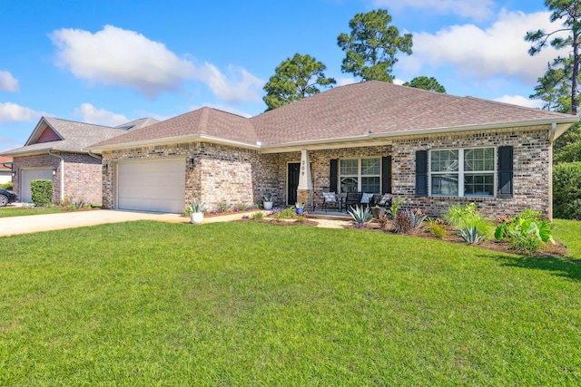 209 Forest Park Dr, Santa Rosa Beach, FL 32459 - view of front facade with a porch, a front lawn, an attached garage, and concrete driveway