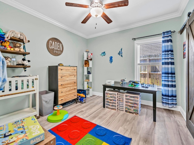 1516 Cadence Lp, Cantonment, FL 32533 - game room featuring ceiling fan, ornamental molding, baseboards, and wood finished floors