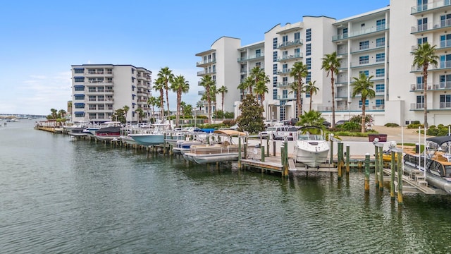 view of dock with a water view