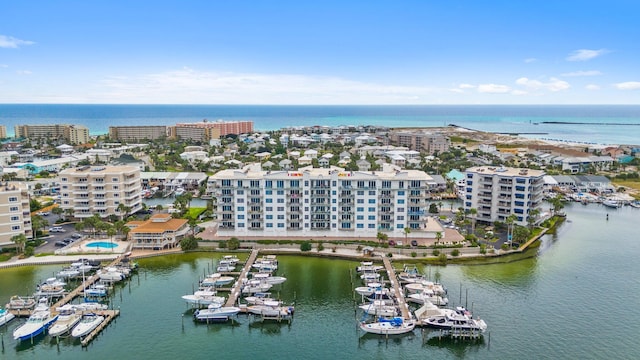 bird's eye view featuring a water view
