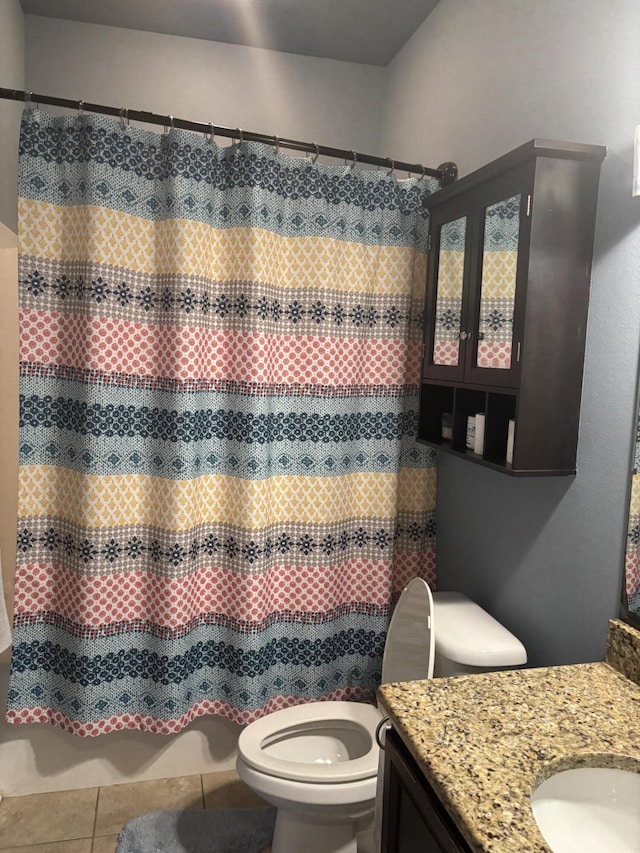 897 Cocobolo Dr, Santa Rosa Beach, FL 32459 - bathroom featuring tile patterned flooring, toilet, vanity, and a shower with shower curtain