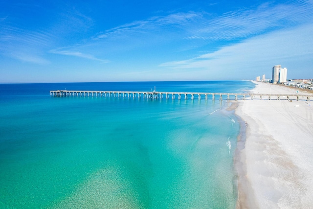 property view of water featuring a beach view