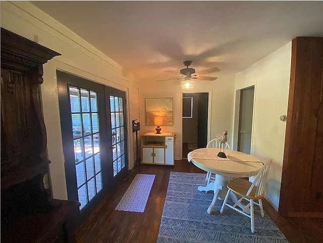 941 Walton Bridge Rd, Ponce De Leon, FL 32455 - dining space with french doors, dark wood-style floors, and a ceiling fan