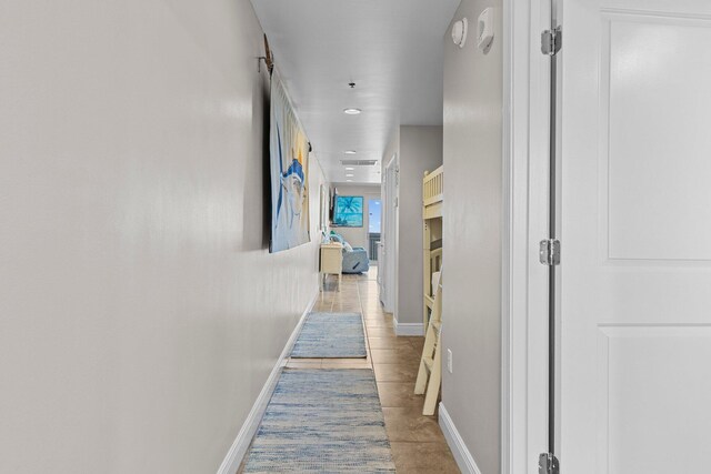 16701 Front Beach Rd Unit 605, Panama City Beach, FL 32413 - hallway featuring baseboards, light tile patterned floors, and recessed lighting