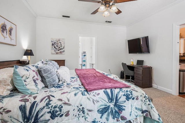 4475 New Market Rd, Niceville, FL 32578 - bedroom featuring ornamental molding, carpet, baseboards, a ceiling fan, and ensuite bathroom