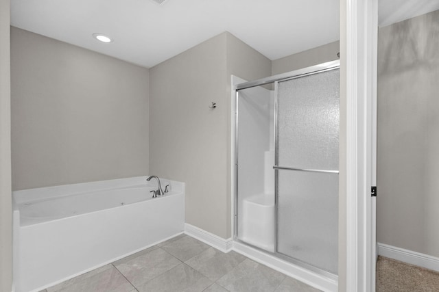 2354 Barberee Dr, Crestview, FL 32536 - bathroom featuring a garden tub, a stall shower, baseboards, tile patterned floors, and recessed lighting