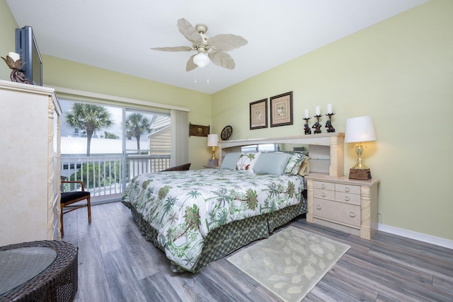 775 Gulf Shore Dr Unit 9222, Destin, FL 32541 - bedroom with access to exterior, wood finished floors, baseboards, and a ceiling fan