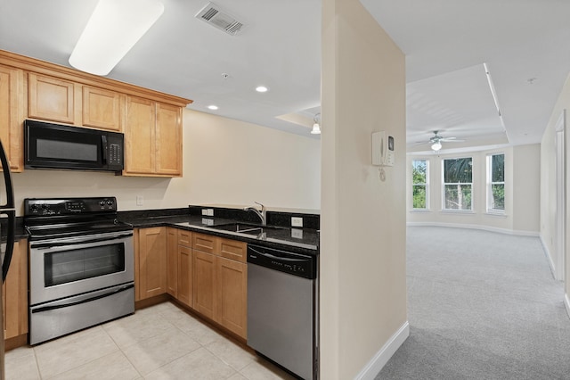 251 Mattie M Kelly Blvd Unit 203, Destin, FL 32541 - kitchen featuring appliances with stainless steel finishes, a sink, recessed lighting, ceiling fan, and baseboards