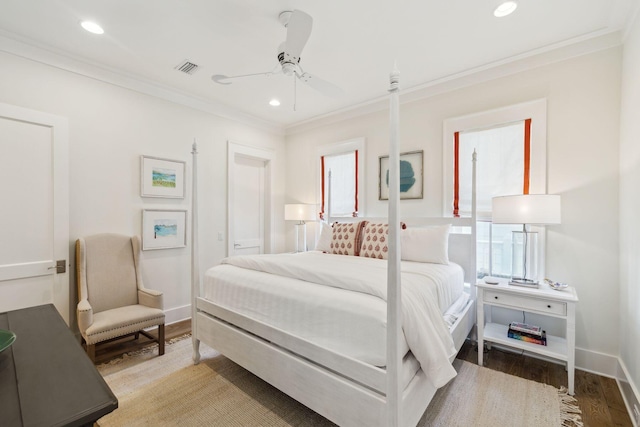 17 Compass Point Way, Watersound, FL 32461 - bedroom featuring wood finished floors, crown molding, recessed lighting, baseboards, and a ceiling fan