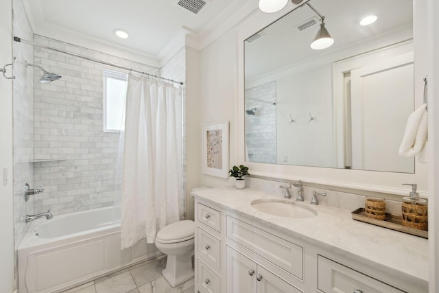 17 Compass Point Way, Watersound, FL 32461 - full bathroom featuring ornamental molding, shower / tub combo with curtain, toilet, and vanity