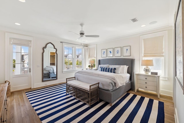 17 Compass Point Way, Watersound, FL 32461 - bedroom featuring wood finished floors, ornamental molding, recessed lighting, baseboards, and ceiling fan