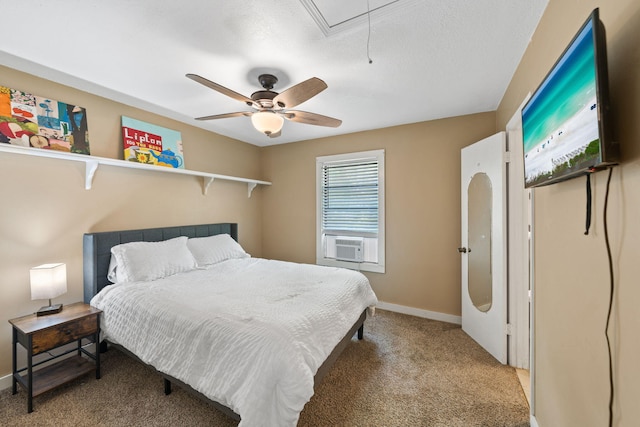 439 Big Cedar Rd, Ponce De Leon, FL 32455 - bedroom with attic access, light carpet, baseboards, ceiling fan, and cooling unit